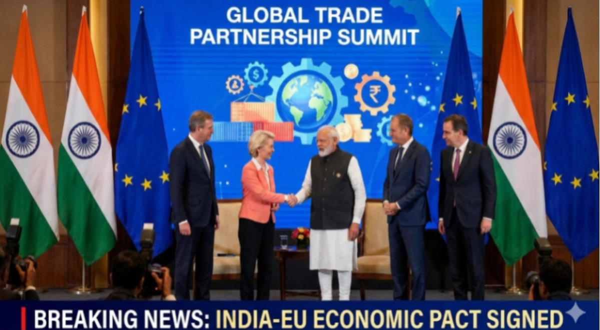 India and European Union leaders discussing historic free trade agreement