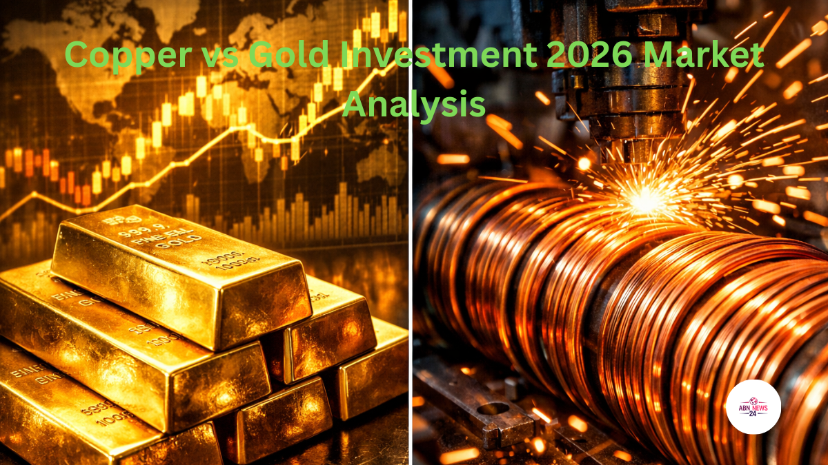 Gold bars and copper industrial coils comparison representing Copper vs Gold investment analysis 2026