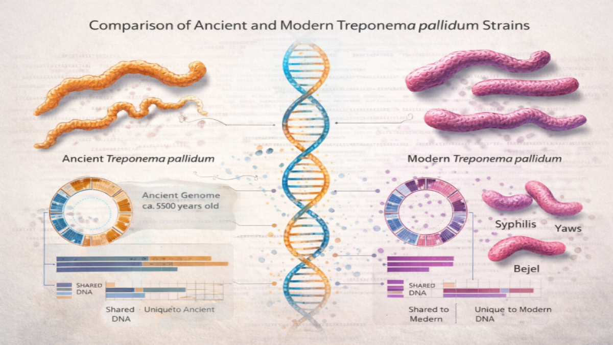 Scientific comparison of ancient and modern Treponema pallidum bacteria genomes