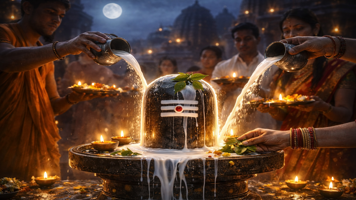 Shivling abhishek during Mahashivratri night puja